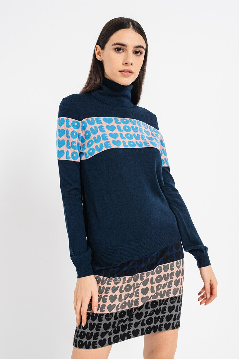 Love Moschino Пуловер с вълна и текстови панел - Pepit.bg