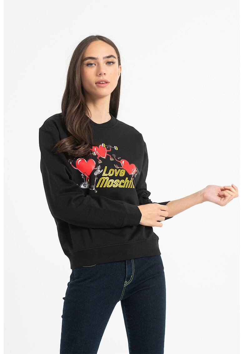 Love Moschino Суитшърт с лого и десен - Pepit.bg