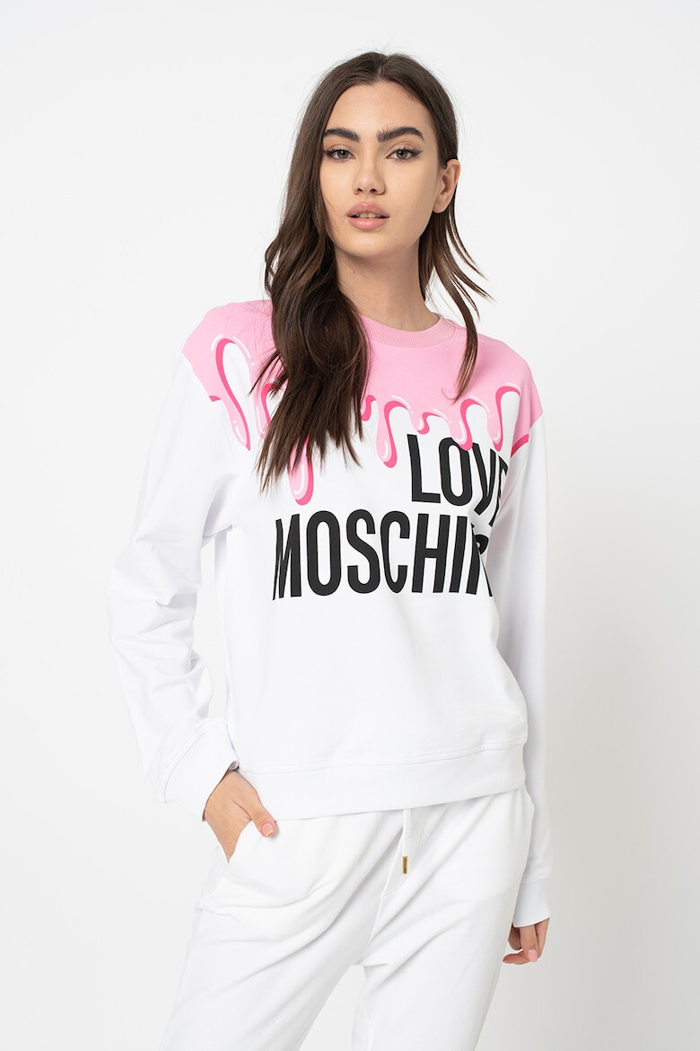 Love Moschino Суитшърт с лого и овално деколте - Pepit.bg