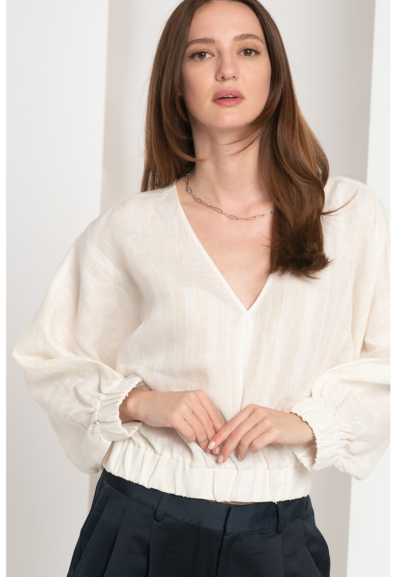 Maison Scotch Блуза с лен с шпиц деколте - Pepit.bg