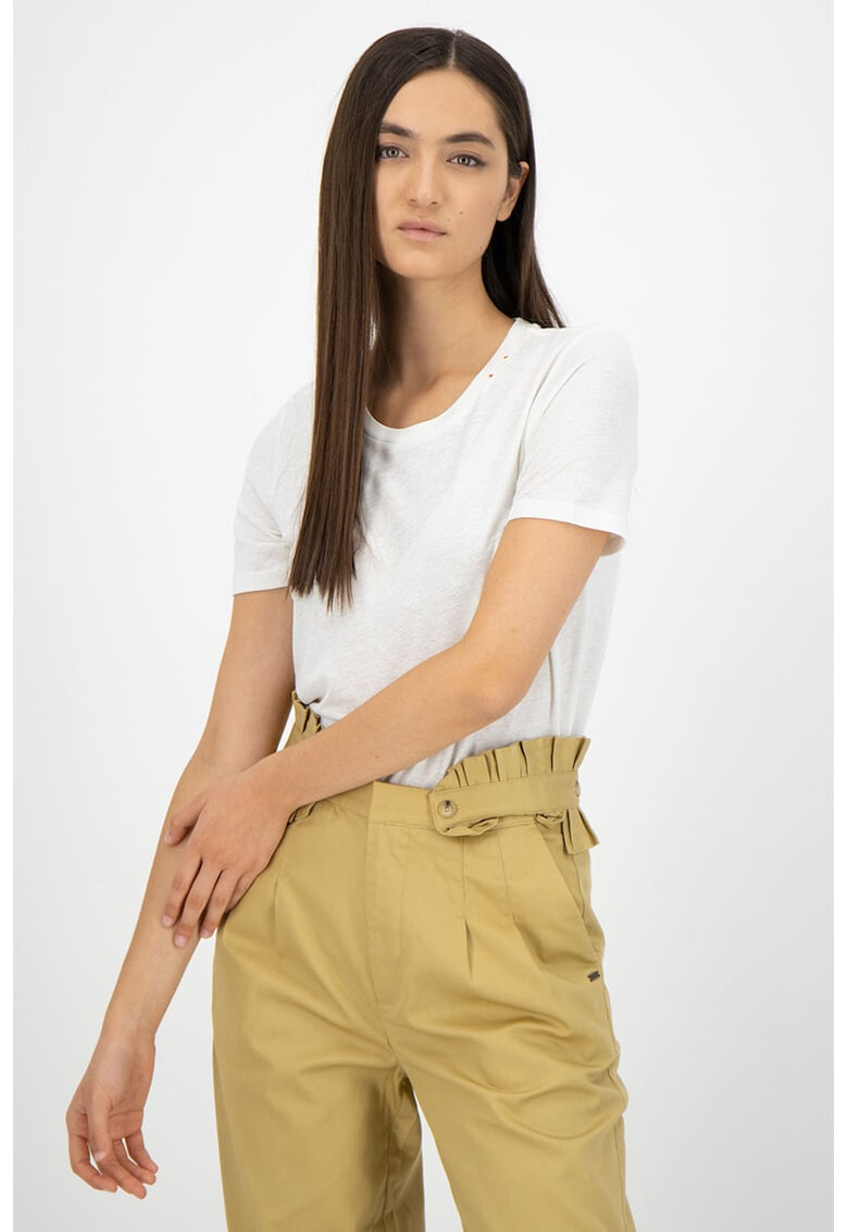 Maison Scotch Тениска с лен и овално деколте - Pepit.bg