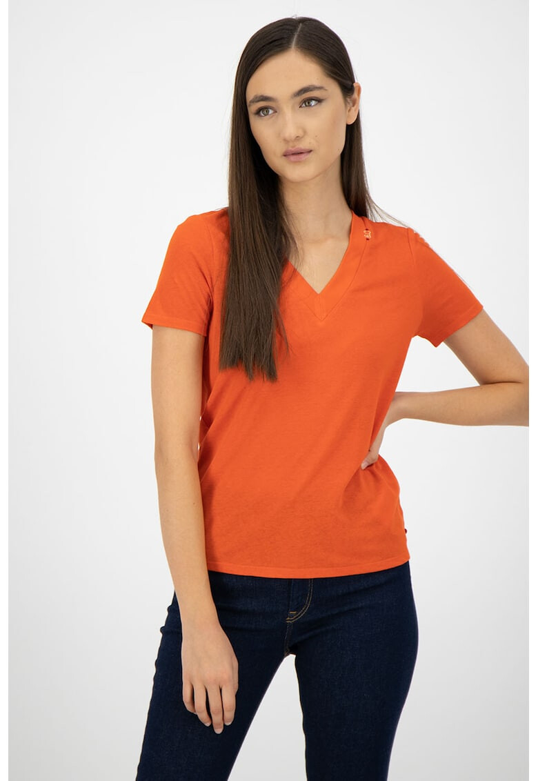 Maison Scotch Тениска с лен и шпиц деколте - Pepit.bg