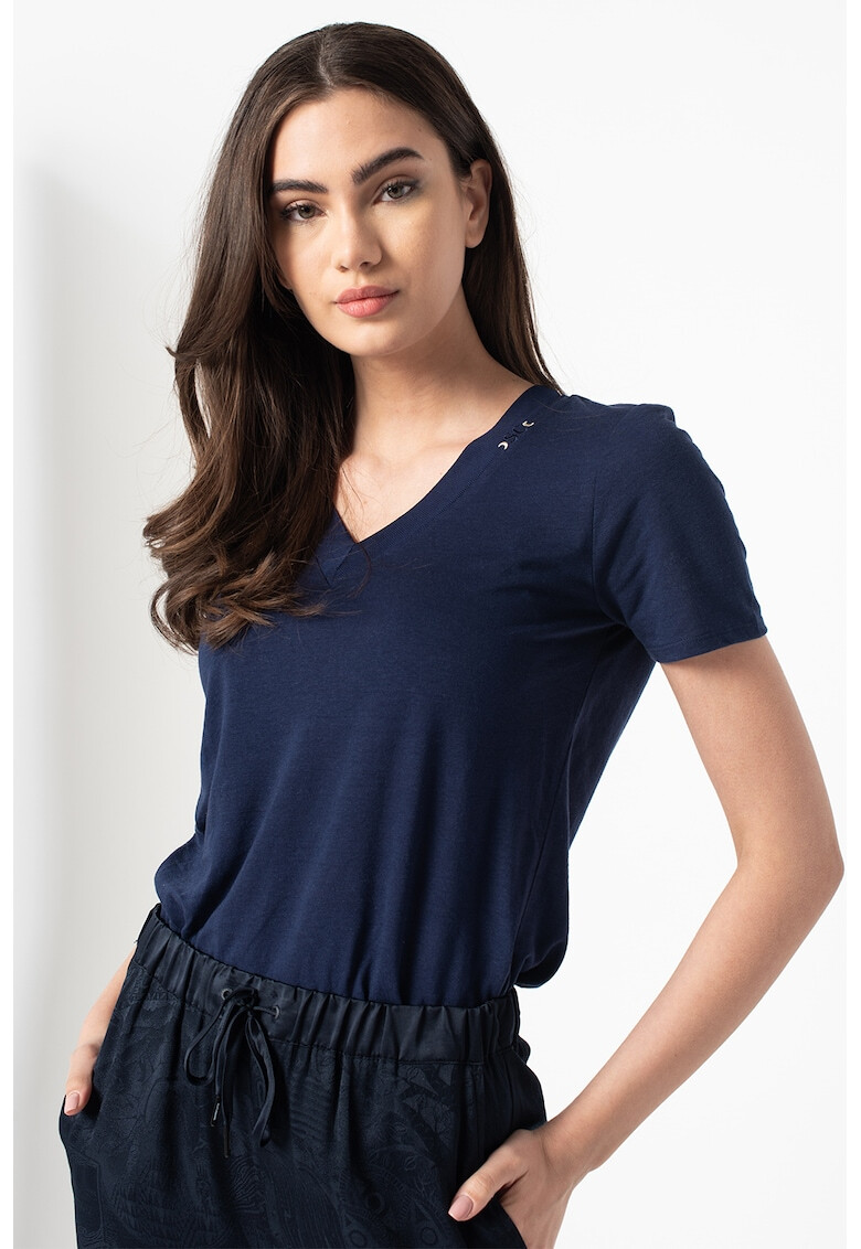 Maison Scotch Тениска с лен с шпиц деколте - Pepit.bg