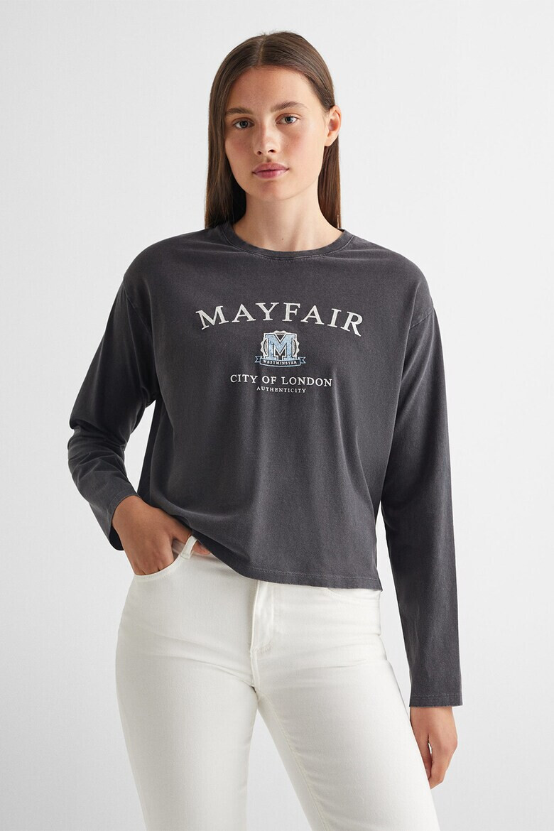 Mango Блуза с надпис Mayfair - Pepit.bg