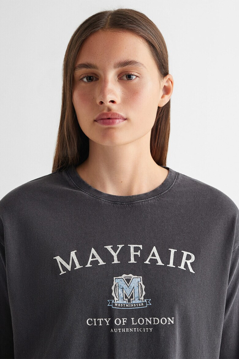 Mango Блуза с надпис Mayfair - Pepit.bg