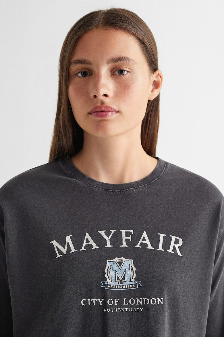 Mango Блуза с надпис Mayfair - Pepit.bg