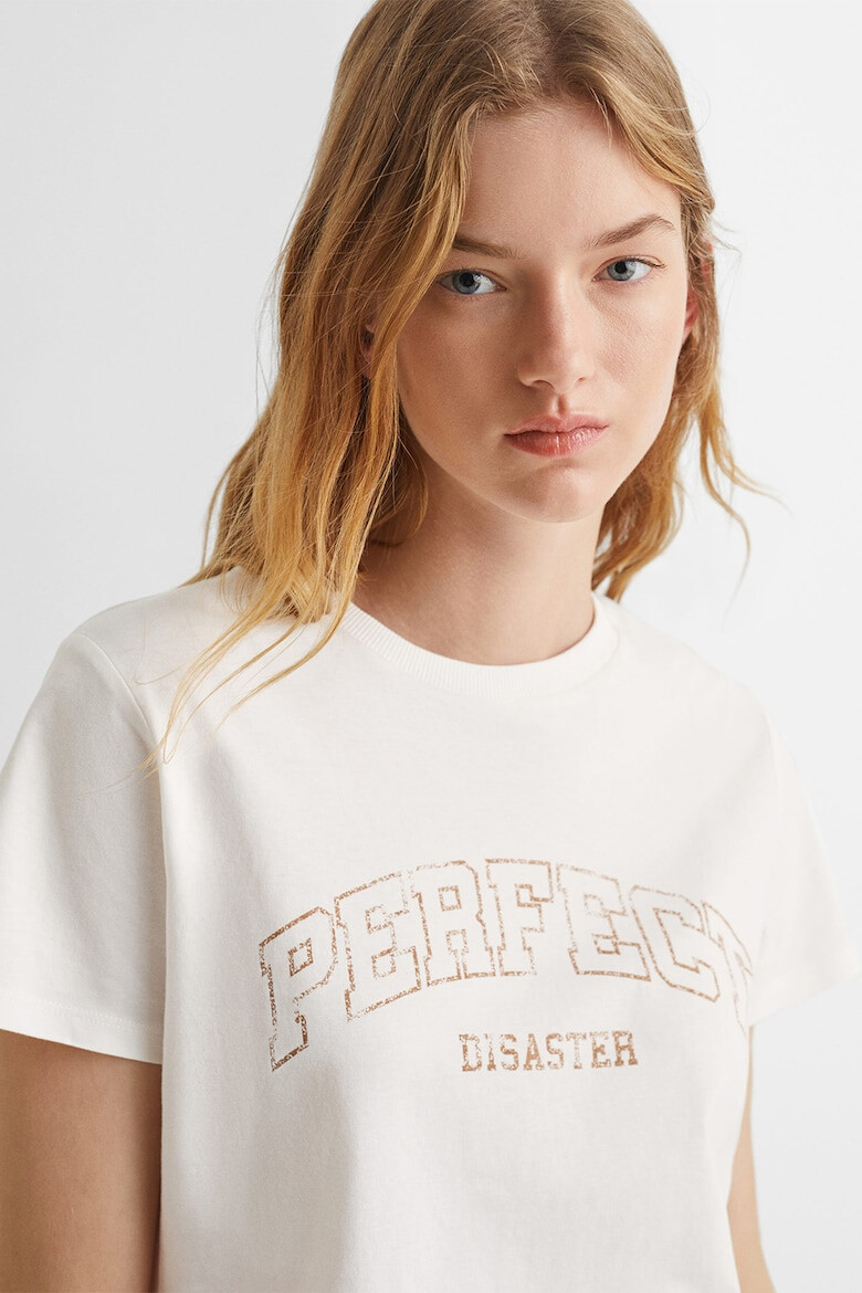 Mango Памучна тениска Perfect с надпис - Pepit.bg
