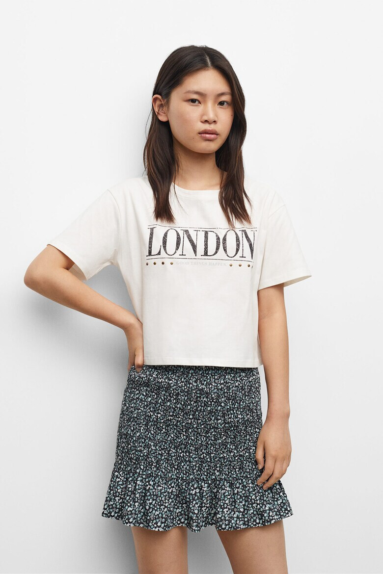 Mango Тениска London с надпис - Pepit.bg
