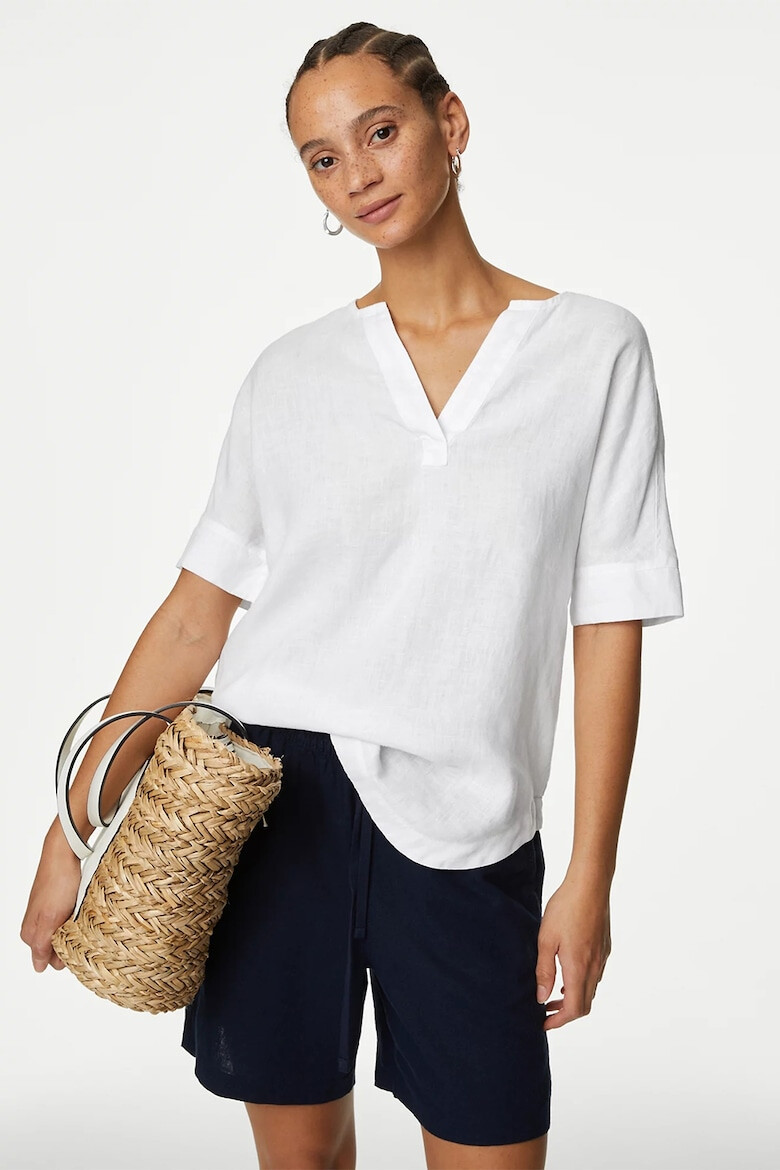 Marks  Spencer Ленена блуза с шпиц - Pepit.bg