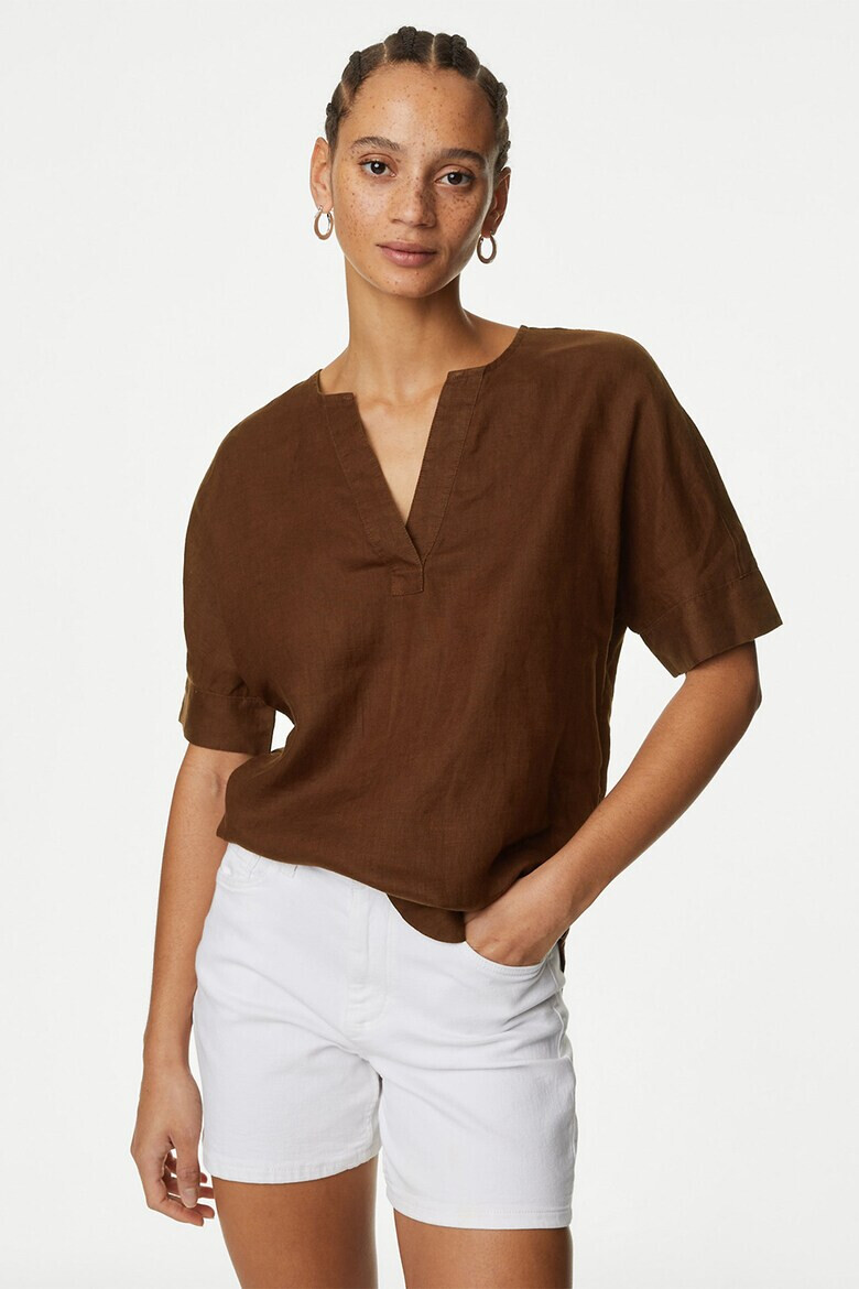 Marks  Spencer Ленена блуза с шпиц - Pepit.bg