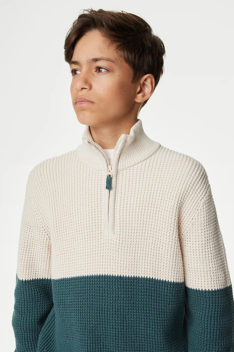 Marks  Spencer Памучен пуловер с къс цип - Pepit.bg