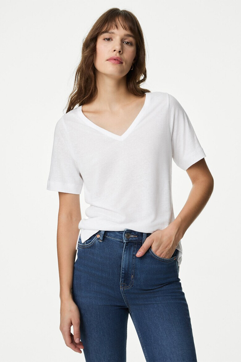 Marks  Spencer Тениска от лен и модал с шпиц - Pepit.bg