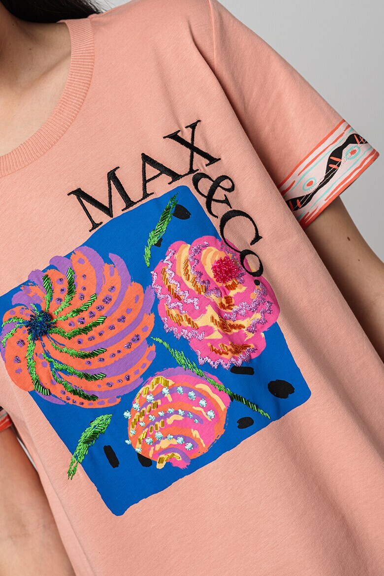 MaxCo Памучна тениска с разнороден принт - Pepit.bg