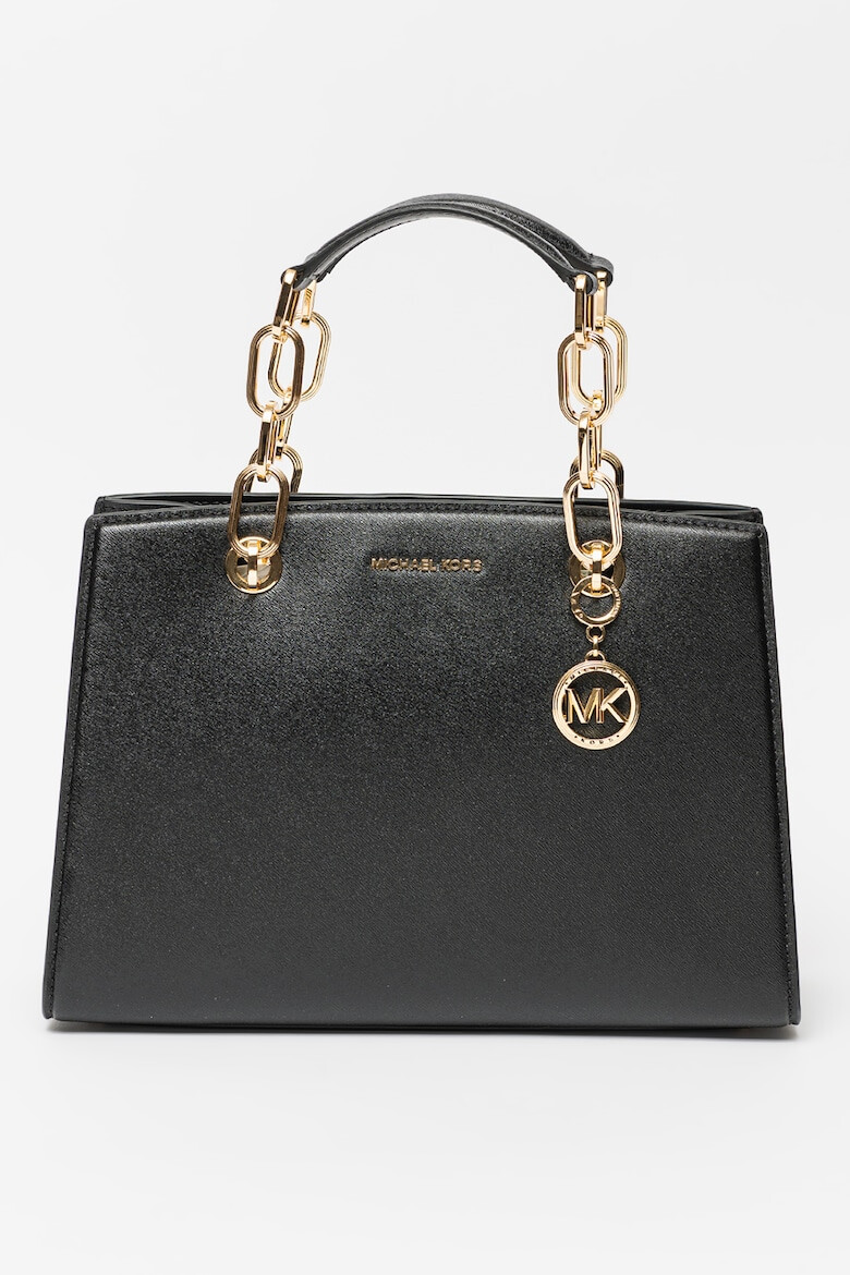Michael Kors Кожена чанта Cynthia с дръжки с верижки - Черен - Pepit.bg