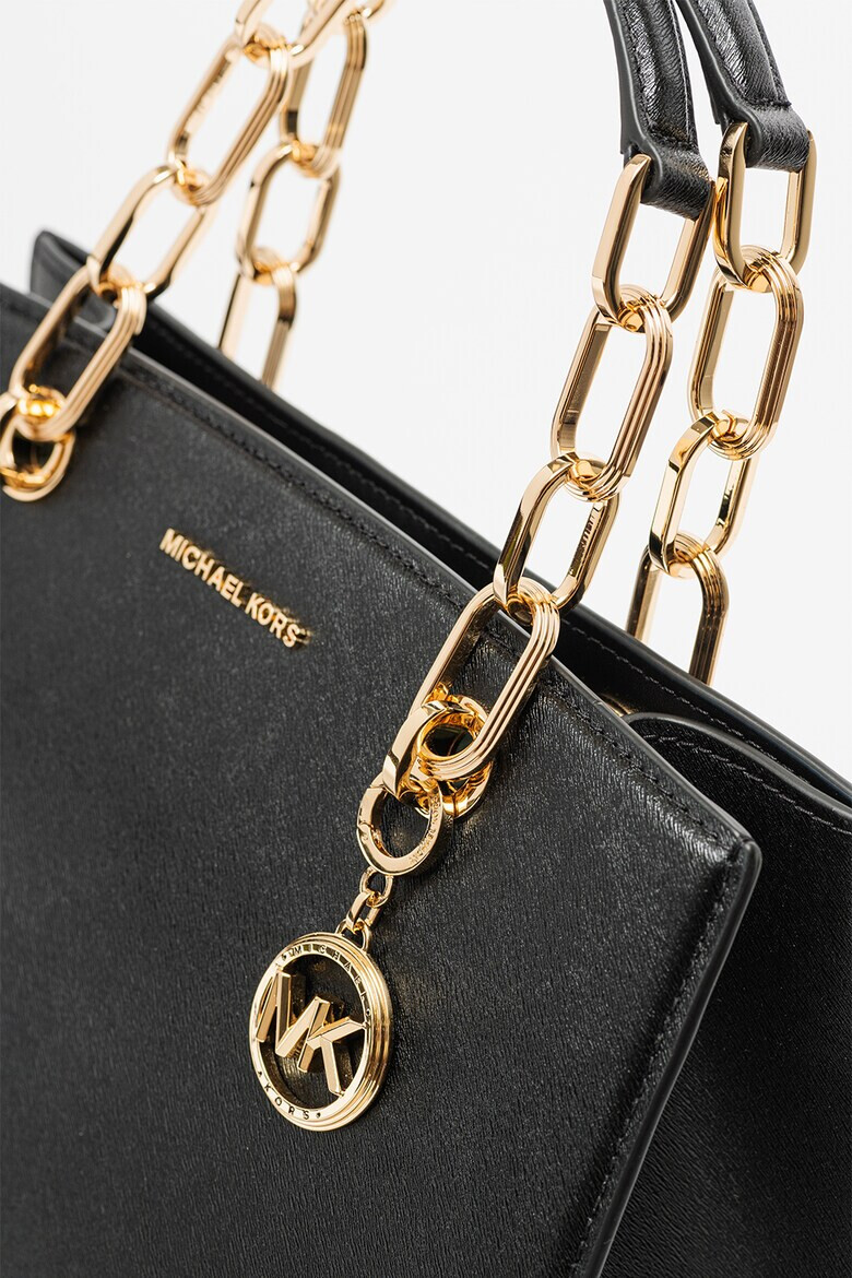 Michael Kors Кожена чанта Cynthia с дръжки с верижки - Черен - Pepit.bg