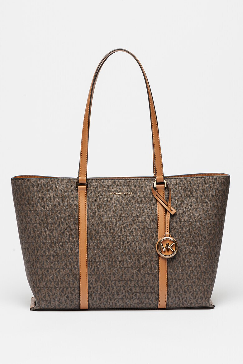 Michael Kors Кожена шопинг чанта Temple с лого - Кафяв - Pepit.bg