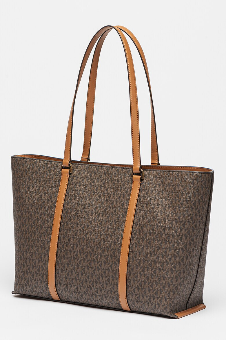 Michael Kors Кожена шопинг чанта Temple с лого - Кафяв - Pepit.bg