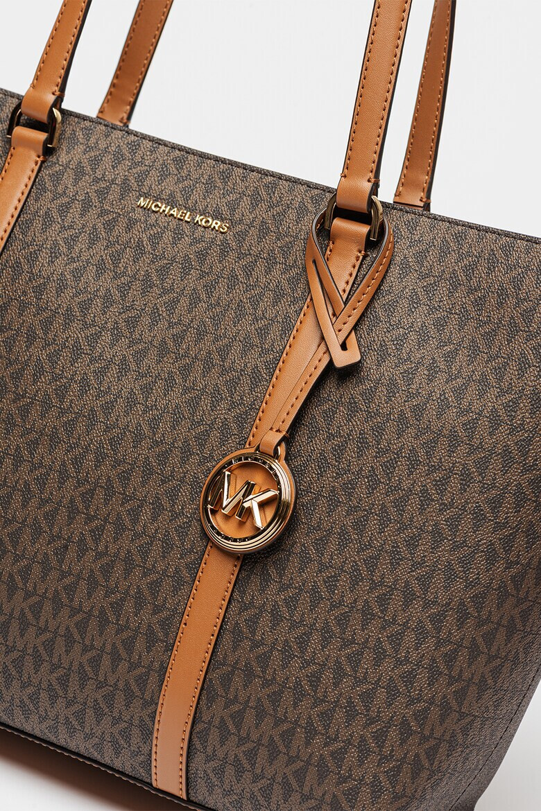 Michael Kors Кожена шопинг чанта Temple с лого - Кафяв - Pepit.bg