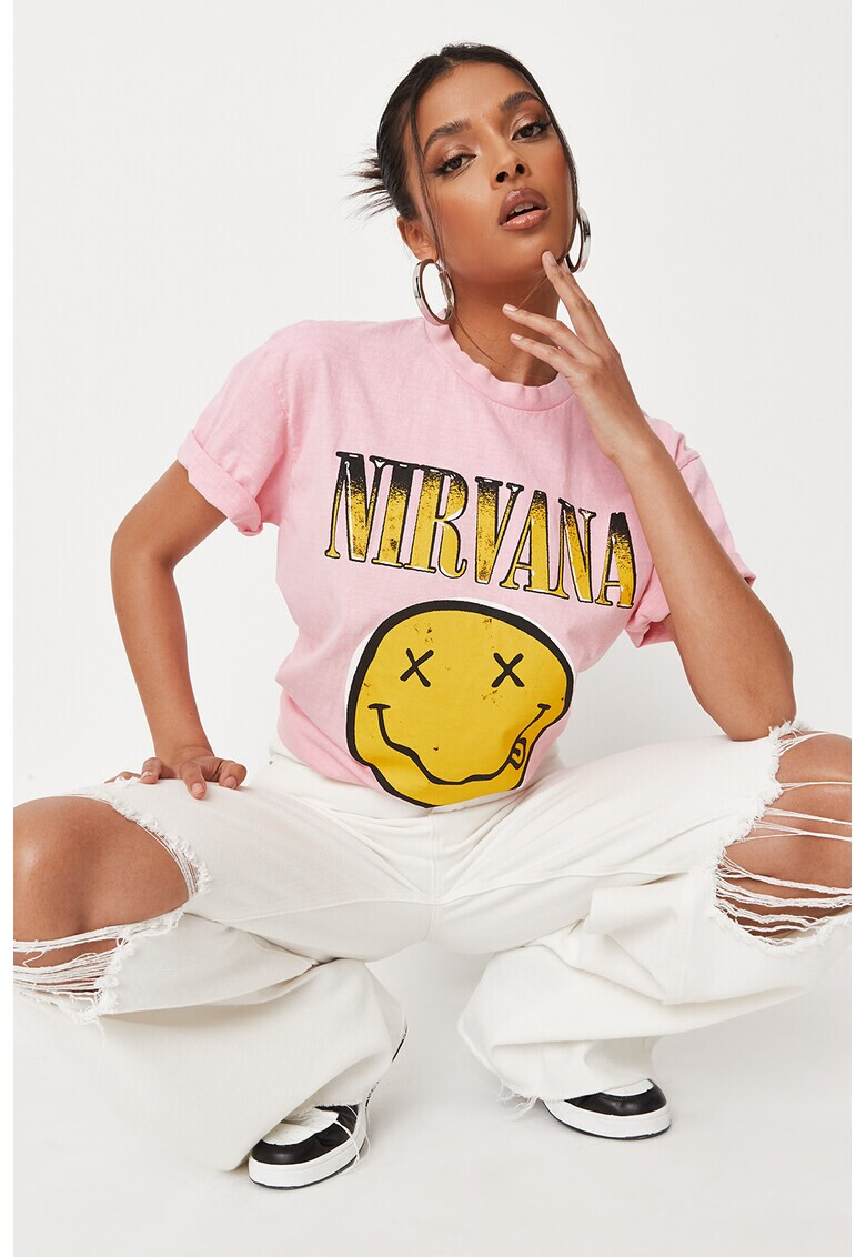 Missguided Памучна тениска с щампа Nirvana - Pepit.bg