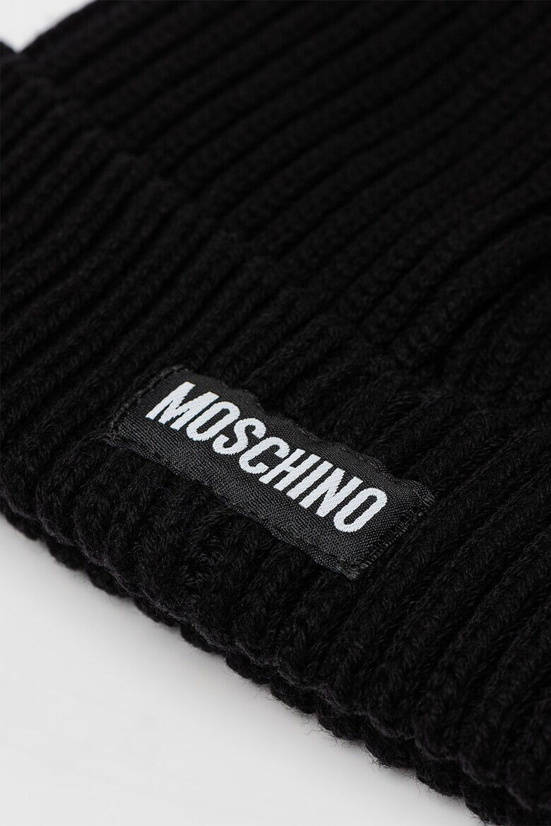 Moschino Вълнен шал с бродиран надпис - Бял/Черен - Pepit.bg