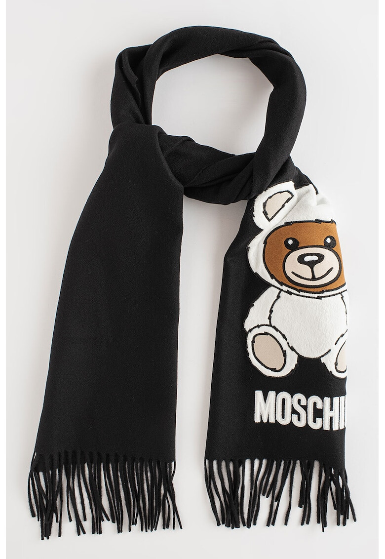 Moschino Вълнен шал с бродирано мече - Pepit.bg