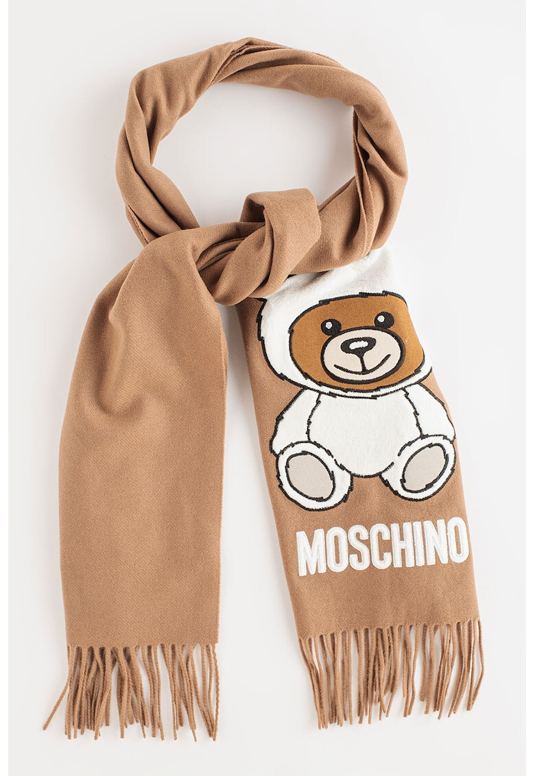 Moschino Вълнен шал с бродирано мече - Pepit.bg
