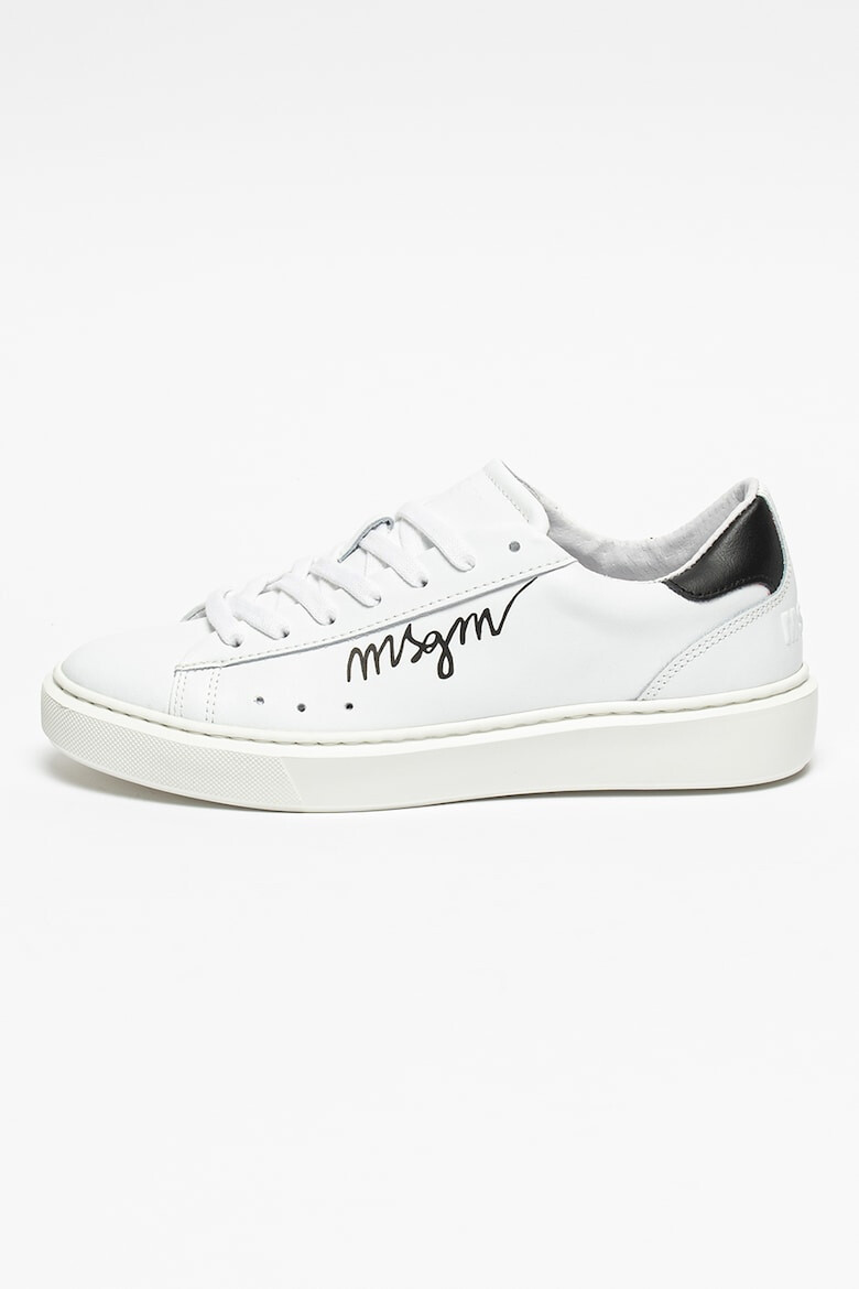 MSGM Кожени спортни обувки с лого - Бял/Черен - Pepit.bg