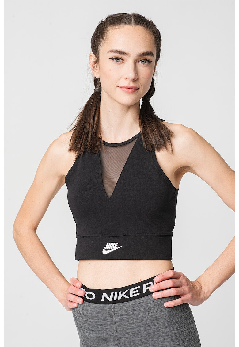 Nike Къс топ Sportswear с полупрозразни зони - Pepit.bg