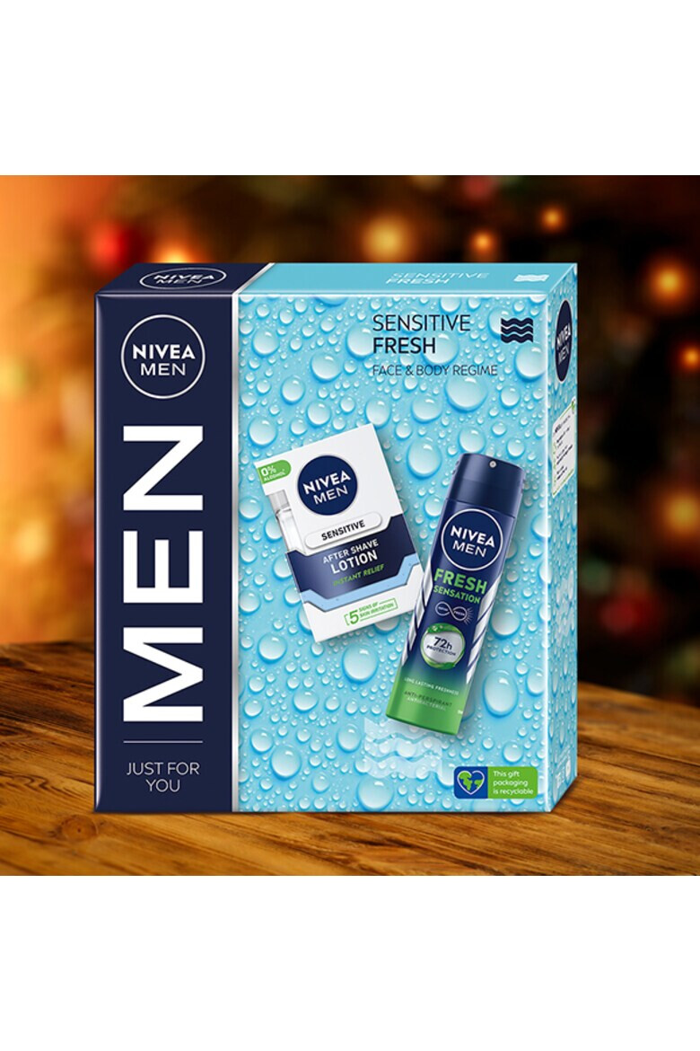 Nivea Men Комплект: Лосион за след бръснене Sensitive 100 мл + Дезодорант спрей Nivea Fresh Sensation 150 мл - Pepit.bg