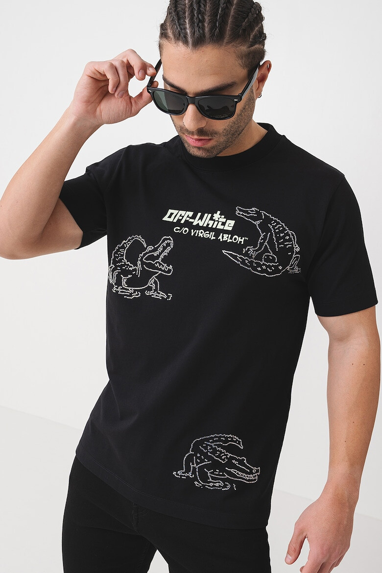 OFF-WHITE Памучна тениска с графика - Черен - Pepit.bg
