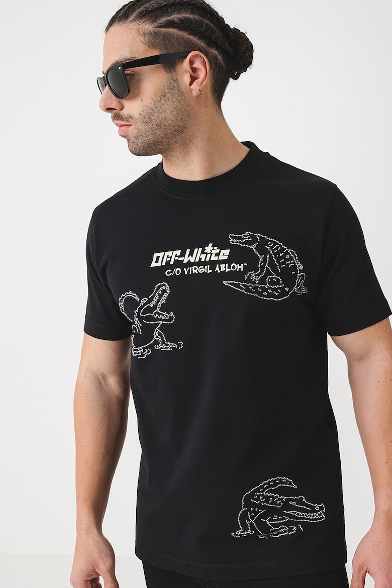 OFF-WHITE Памучна тениска с графика - Черен - Pepit.bg