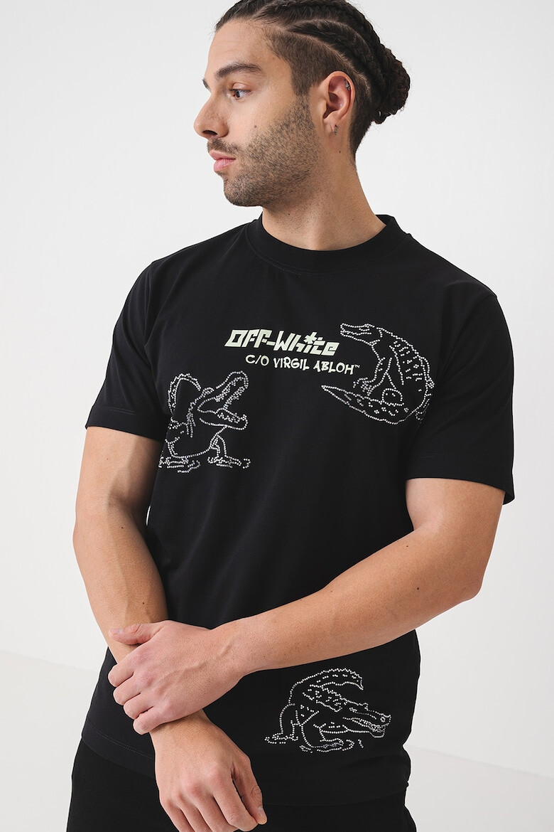 OFF-WHITE Памучна тениска с графика - Черен - Pepit.bg