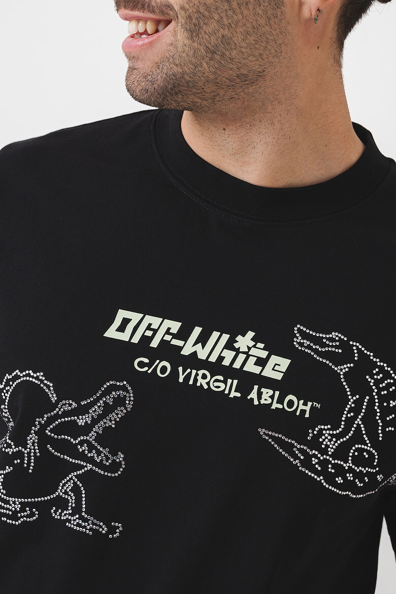 OFF-WHITE Памучна тениска с графика - Черен - Pepit.bg