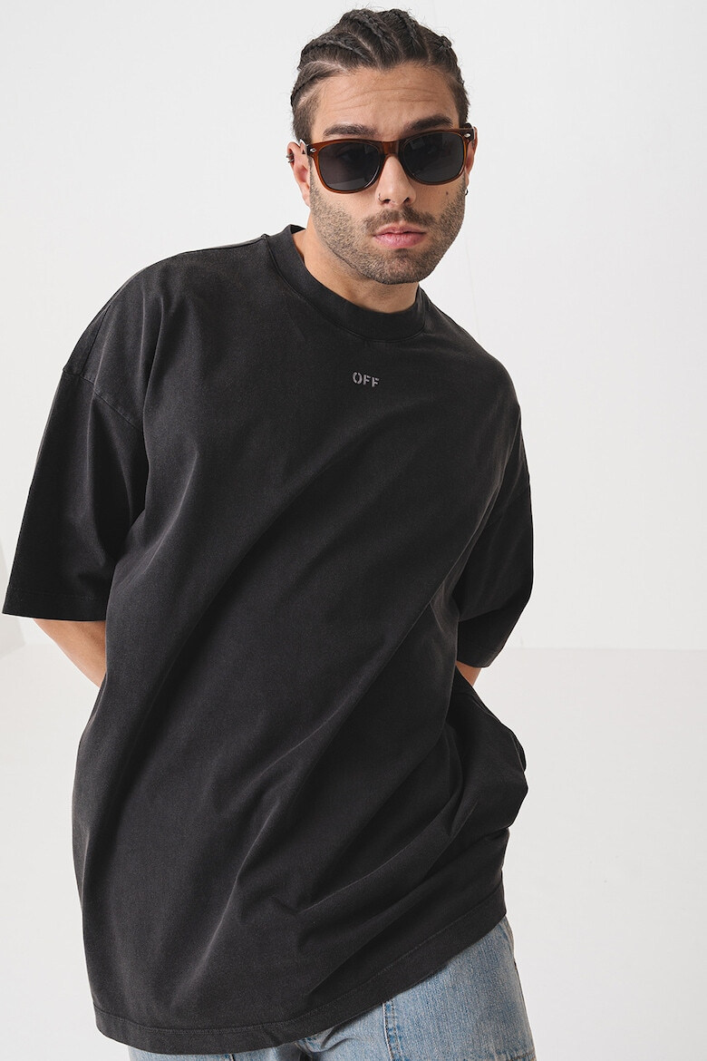 OFF-WHITE Памучна тениска с овално деколте - Pepit.bg