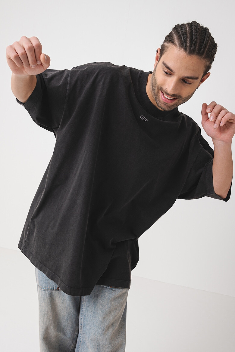 OFF-WHITE Памучна тениска с овално деколте - Pepit.bg