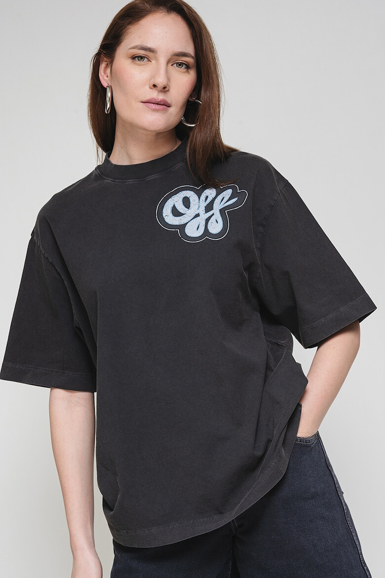 OFF-WHITE Свободна тениска с лого - Син/Антрацитно сиво - Pepit.bg