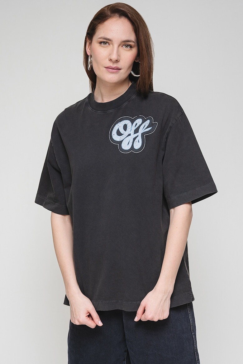 OFF-WHITE Свободна тениска с лого - Син/Антрацитно сиво - Pepit.bg