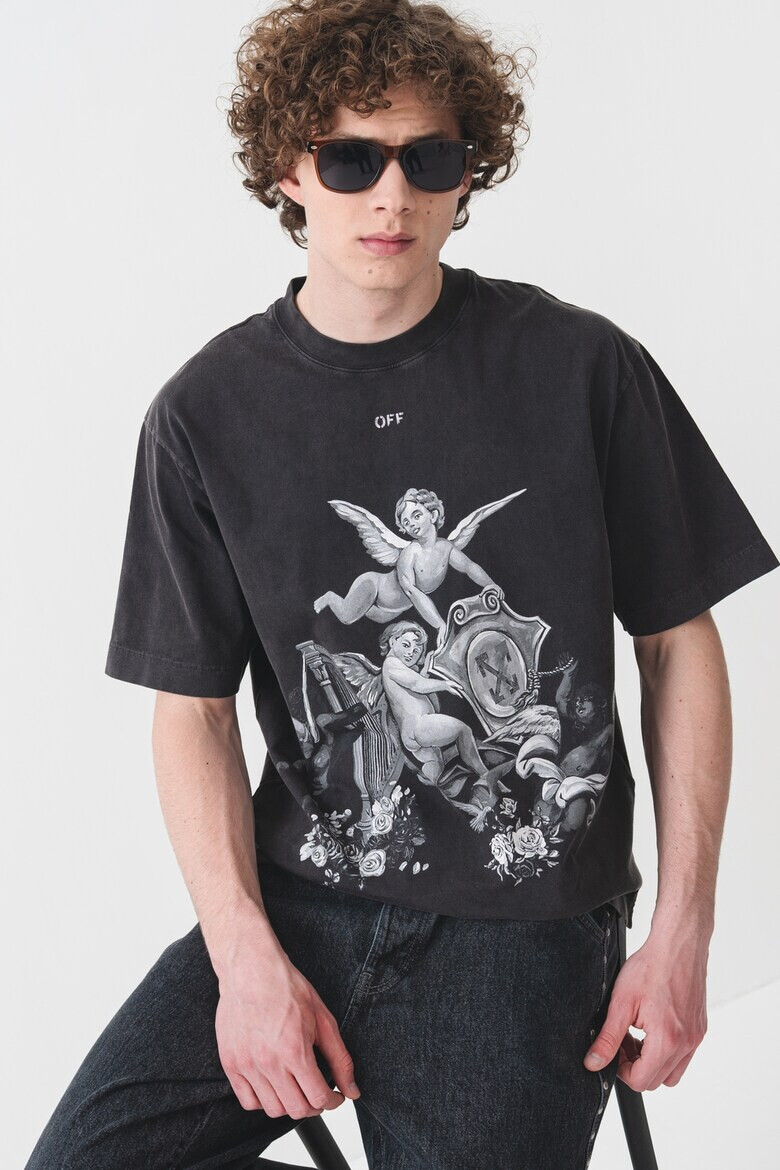 OFF-WHITE Тениска с графика - Бял/Антрацитно сиво - Pepit.bg
