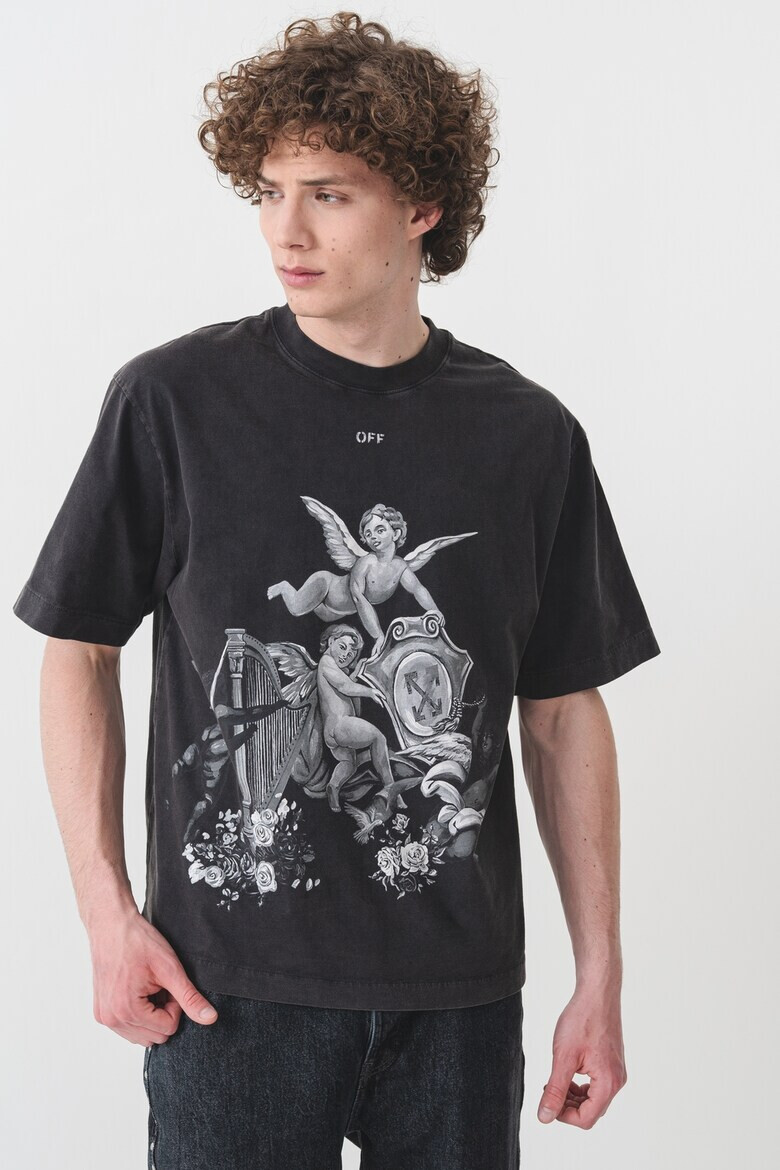 OFF-WHITE Тениска с графика - Бял/Антрацитно сиво - Pepit.bg