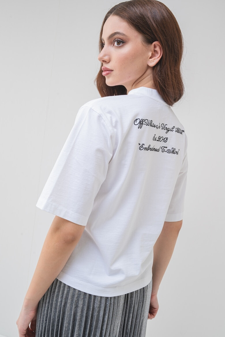 OFF-WHITE Тениска с овално деколте и бродиран надпис - Избеляло черно/Бял - Pepit.bg