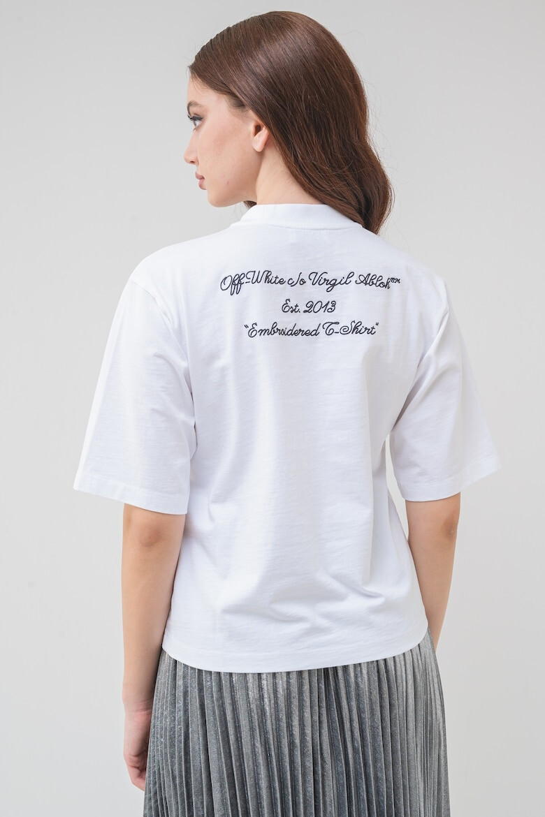 OFF-WHITE Тениска с овално деколте и бродиран надпис - Избеляло черно/Бял - Pepit.bg
