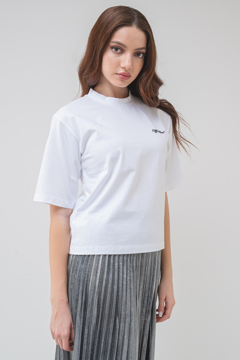 OFF-WHITE Тениска с овално деколте и бродиран надпис - Избеляло черно/Бял - Pepit.bg