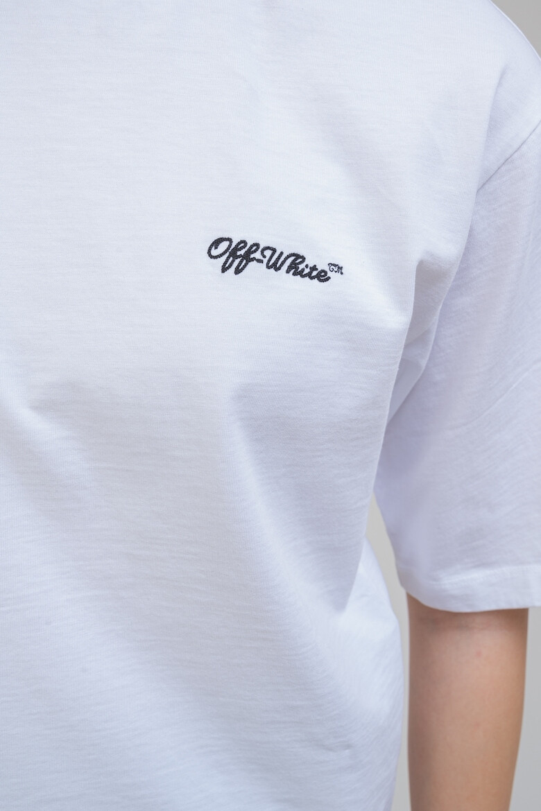OFF-WHITE Тениска с овално деколте и бродиран надпис - Избеляло черно/Бял - Pepit.bg