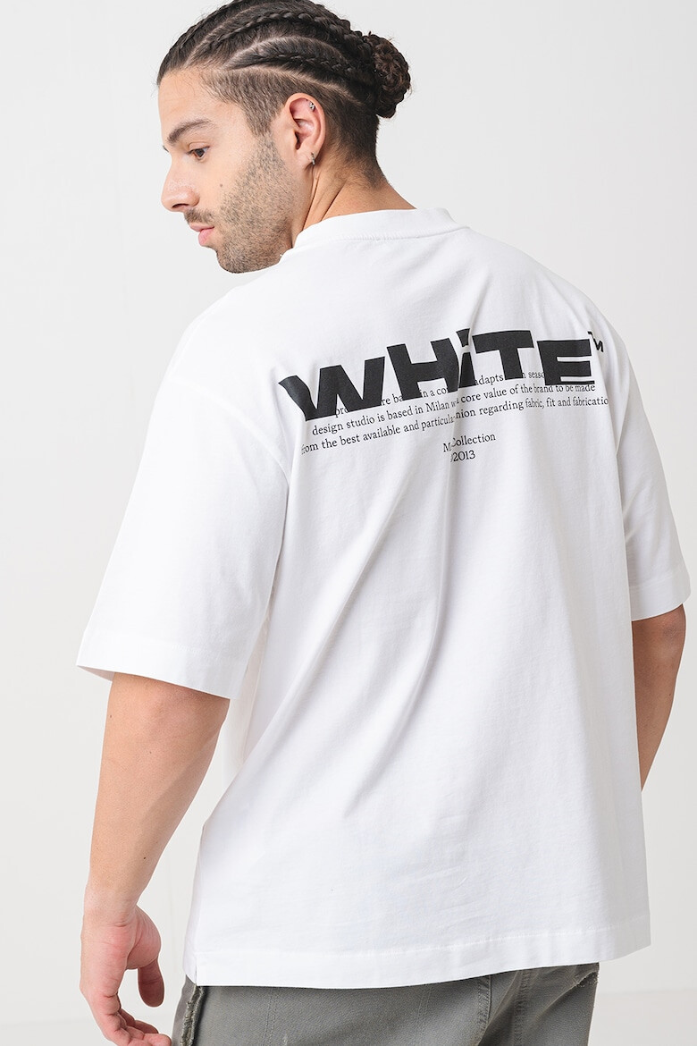 OFF-WHITE Тениска с овално деколте и лого - Бял - Pepit.bg
