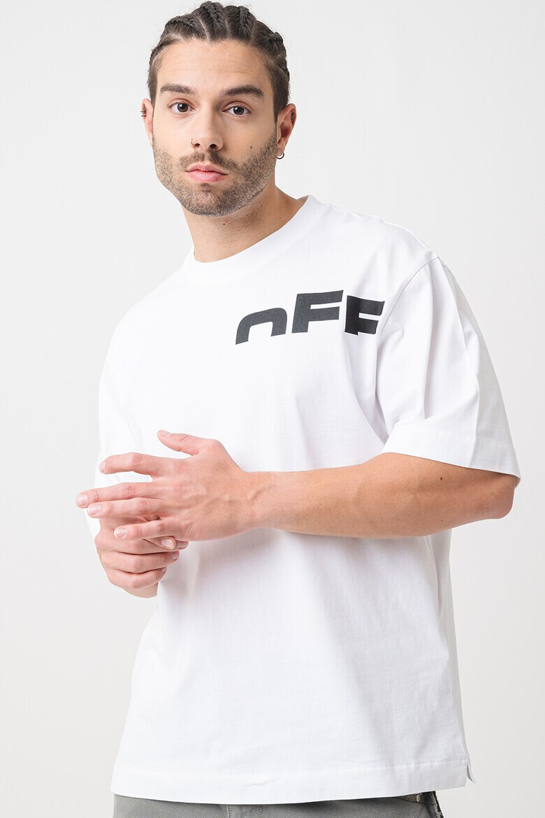 OFF-WHITE Тениска с овално деколте и лого - Бял - Pepit.bg