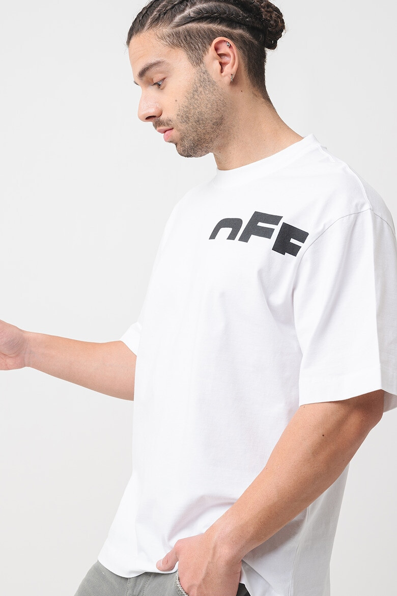 OFF-WHITE Тениска с овално деколте и лого - Бял - Pepit.bg