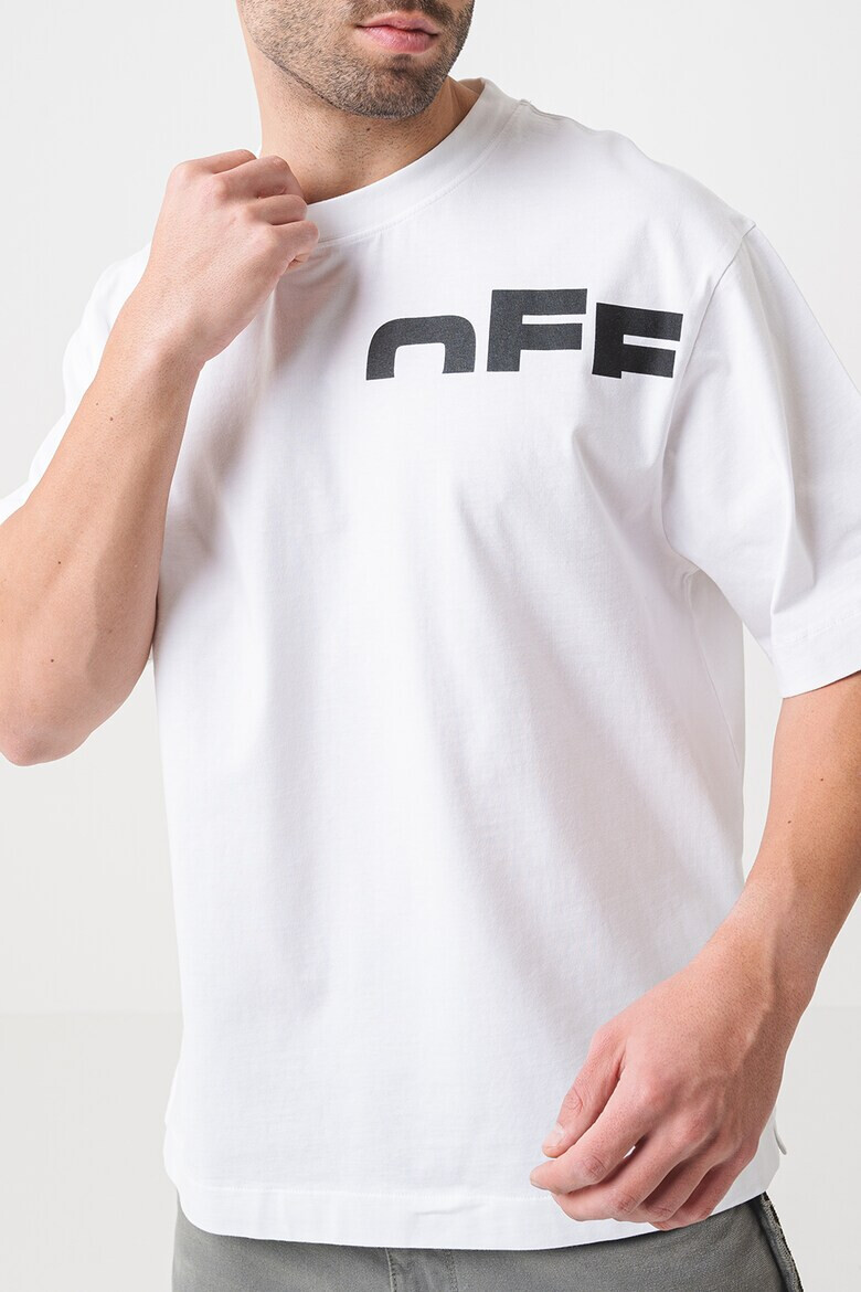 OFF-WHITE Тениска с овално деколте и лого - Бял - Pepit.bg