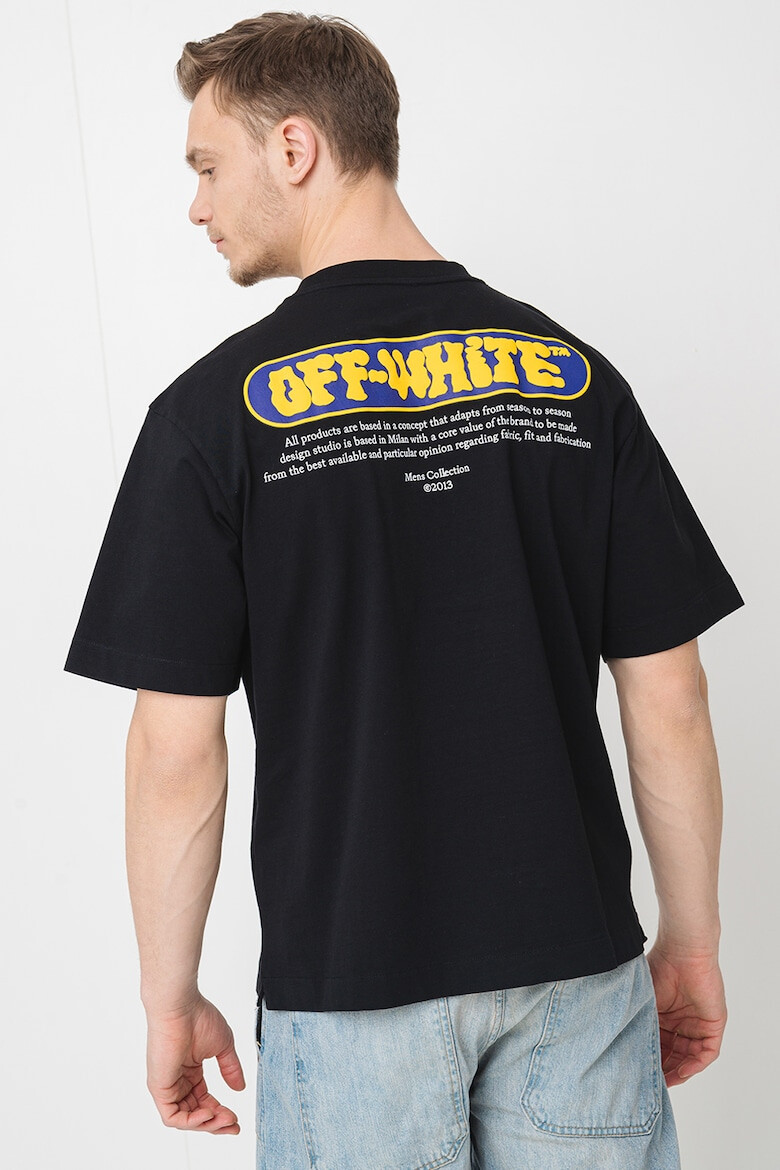 OFF-WHITE Тениска с овално деколте и надпис - Бял/Черен/Жълт - Pepit.bg