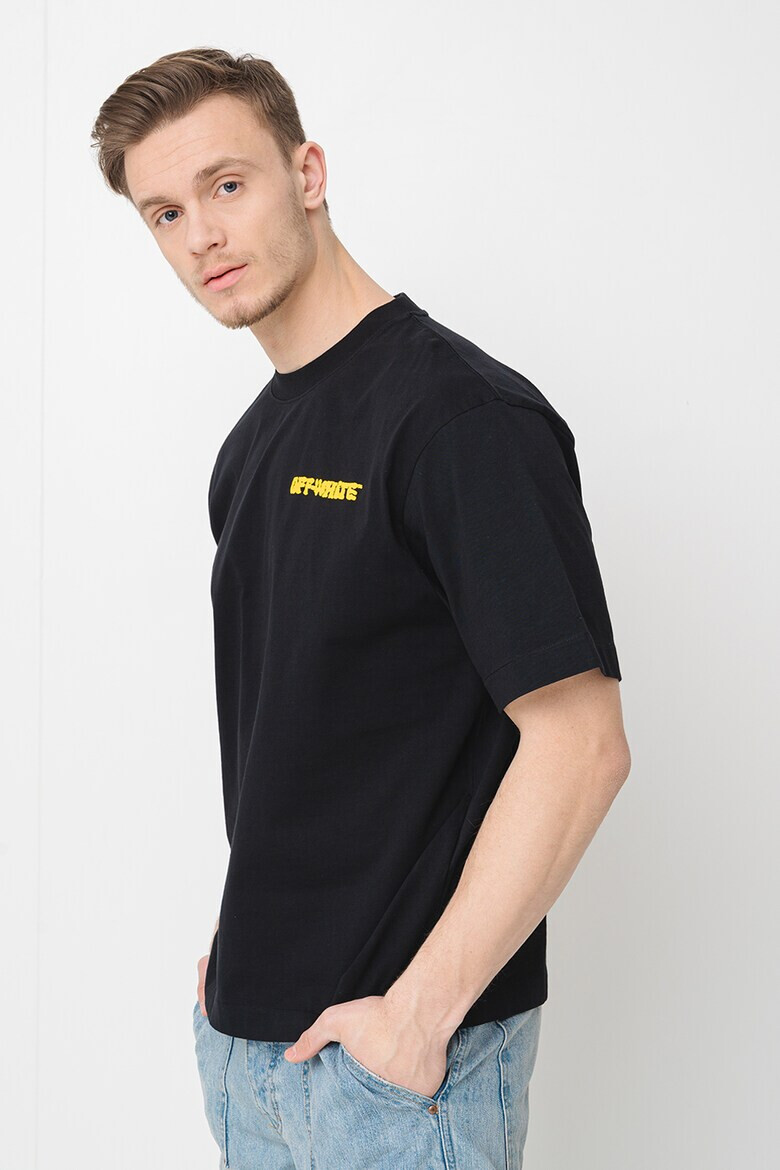 OFF-WHITE Тениска с овално деколте и надпис - Бял/Черен/Жълт - Pepit.bg