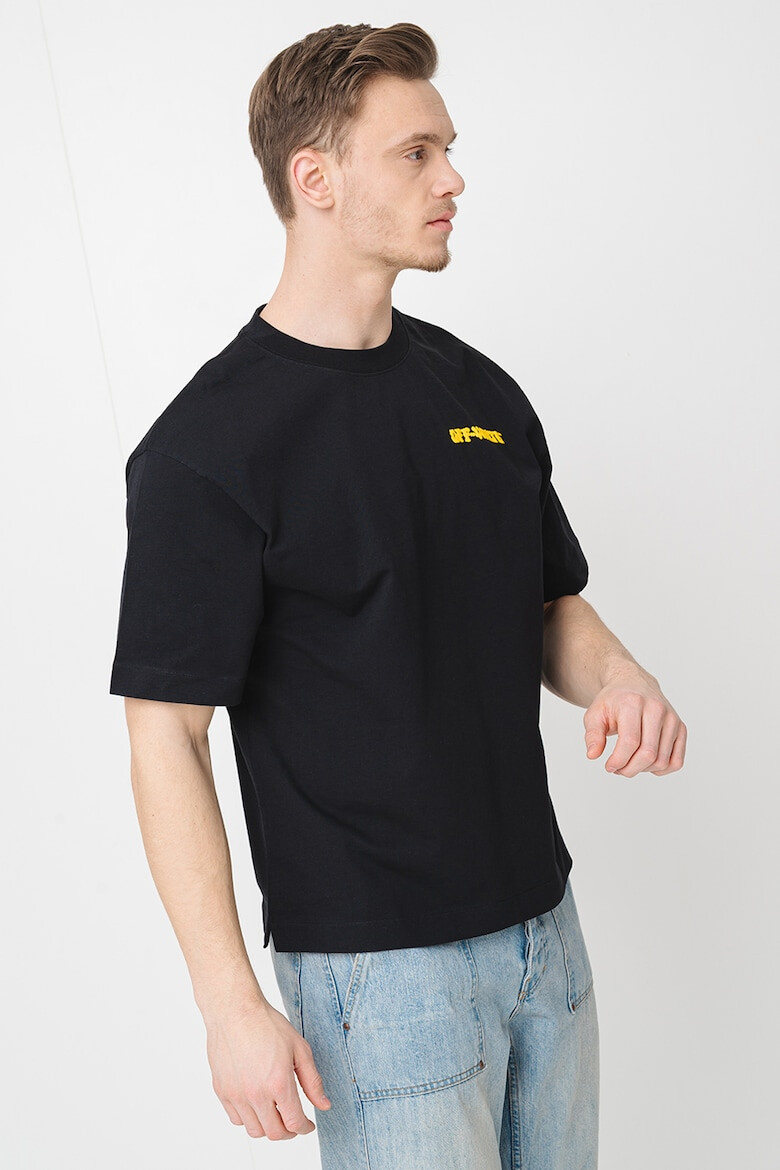 OFF-WHITE Тениска с овално деколте и надпис - Бял/Черен/Жълт - Pepit.bg